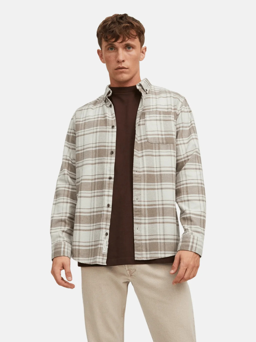 Jack & Jones Tan/Cream Plaid Flannel/14898
